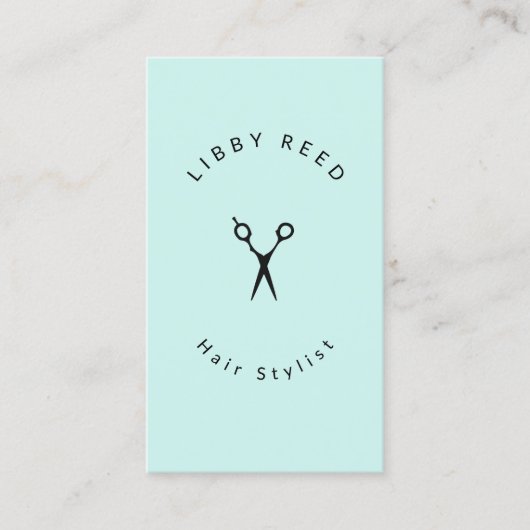 ターコイズシンプルブルーヘアスタイリストはさみサロン 名刺 (正面)