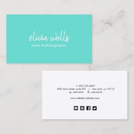 ターコイズシンプルブルー手書きネットワーク 名刺 (正面/裏面)