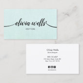 ターコイズシンプル手書きスクリプト美しいサロン 名刺 (正面/裏面)