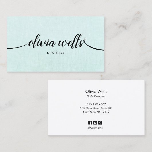 ターコイズシンプル手書きスクリプト美しいサロン 名刺 (正面/裏面)