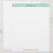 ターコイズシンプル、ブルー、リネンルック、ミニマリスト レターヘッド (正面/裏面)