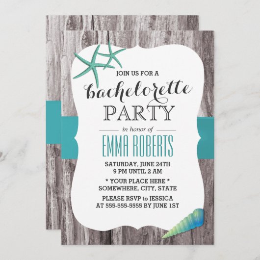 ターコイズシーシェルビーチテーマバチェロレッテ 招待状 (正面/裏面)