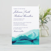 ターコイズシーティール(緑がかった色)ウォーター色結婚式招待状 招待状 (スタンド正面)