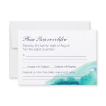 ターコイズシーティール（緑がかった色）水彩結婚式RSVPカード
