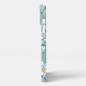 ターコイズシーフォーティール(緑がかった色)ブルーフローラ水彩色 iPhoneケース (左側面)