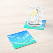 ターコイズシーホワイトスワールコースター スクエアペーパーコースター (インサイチュ)