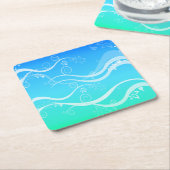 ターコイズシーホワイトスワールコースター スクエアペーパーコースター (アングル)