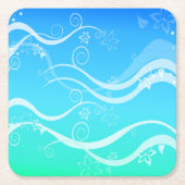 ターコイズシーホワイトスワールコースター スクエアペーパーコースター (正面)