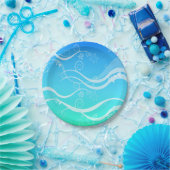 ターコイズシーホワイトスワールズ紙プレート ペーパープレート (パーティー)