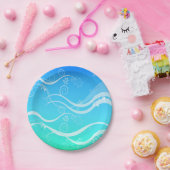 ターコイズシーホワイトスワールズ紙プレート ペーパープレート (パーティー)