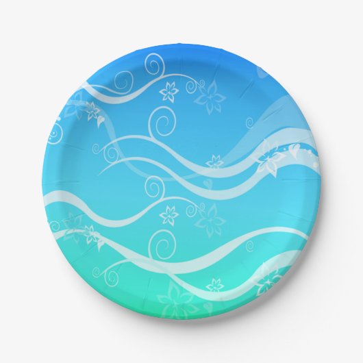 ターコイズシーホワイトスワールズ紙プレート ペーパープレート (正面)
