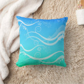 ターコイズシーホワイトスワール枕 クッション (ブランケット)