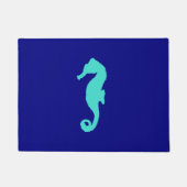 ターコイズシーホースオンネイビーブルーコースタルデコール ドアマット (正面)