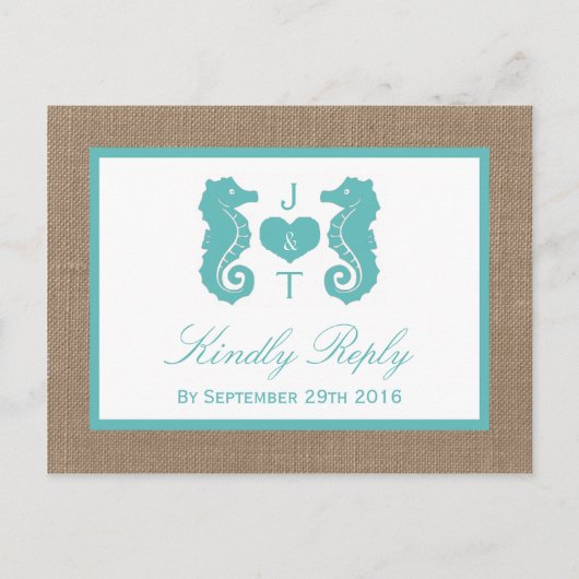 ターコイズシーホースバーラップビーチ結婚式コレクション インビテーションポストカード (正面)