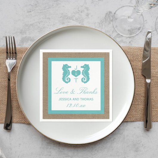 ターコイズシーホースバーラップビーチ結婚式コレクション スタンダードカクテルナプキン