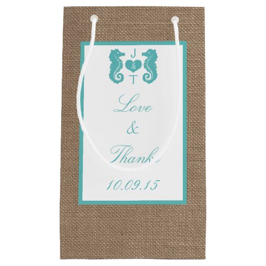 ターコイズシーホースバーラップビーチ結婚式コレクション スモールペーパーバッグ (正面)