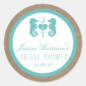 ターコイズシーホースビーチブライダルシャワーシール ラウンドシール (正面)