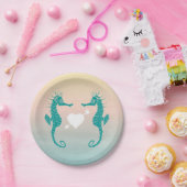 ターコイズシーホースブルーピーチビーチ結婚式ラブ ペーパープレート (パーティー)