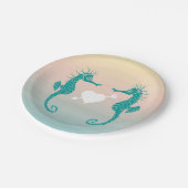 ターコイズシーホースブルーピーチビーチ結婚式ラブ ペーパープレート (アングル)