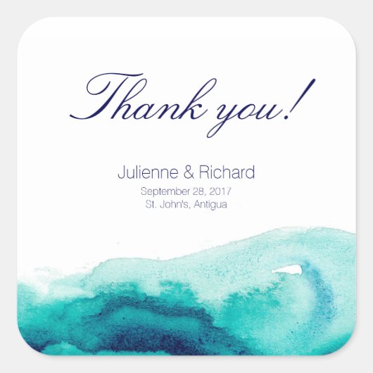 ターコイズシー結婚のステッカーに感謝 スクエアシール (正面)
