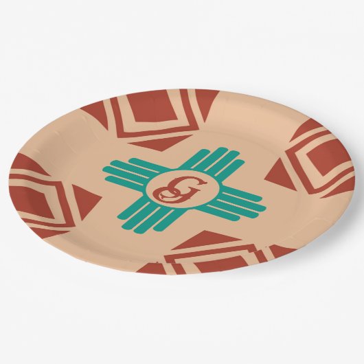 ターコイズジアトライバルブラウンタン ペーパープレート (アングル)