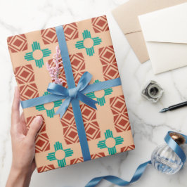 ターコイズジアトライバルブラウンタン ラッピングペーパー