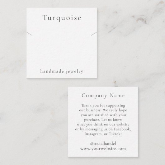 ターコイズジェムストーンネックレスジュエリーディスプレイカード エンクロージャーカード (正面/裏面)