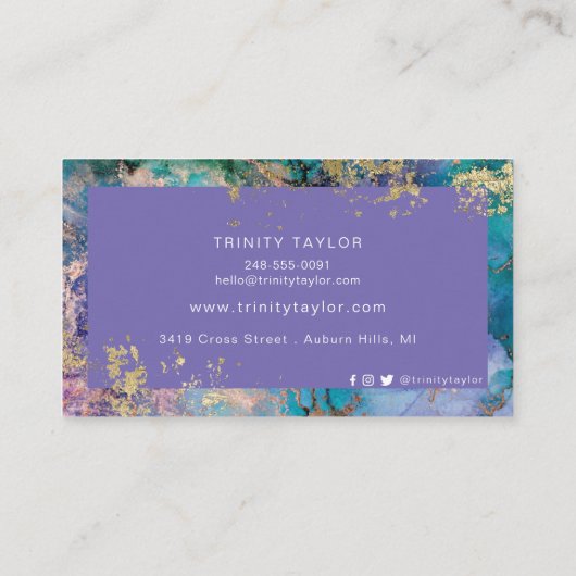 ターコイズジードマーブル&ゴールドフォイル 名刺 (裏面)