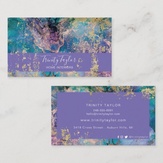 ターコイズジードマーブル&ゴールドフォイル 名刺 (正面/裏面)