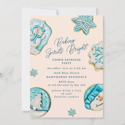 ターコイズスイーツクッキー交換クリスマスパーティー 招待状 (正面)