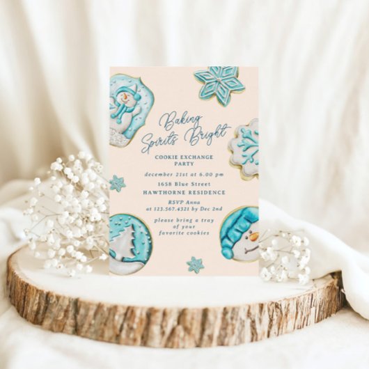 ターコイズスイーツクッキー交換クリスマスパーティー 招待状