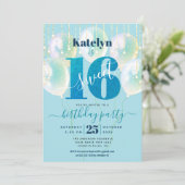 ターコイズスウィート16誕生日バルーングリッタースクリプト 招待状 (スタンド正面)