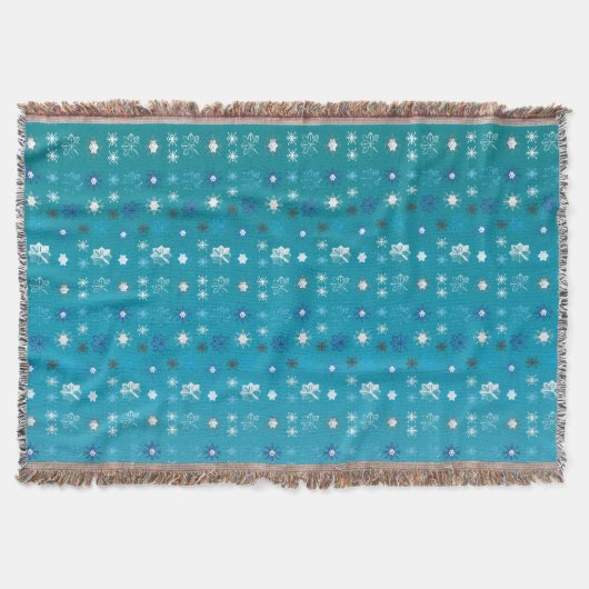 ターコイズスタイリッシュと白、星と雪 スローブランケット (正面)