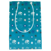 ターコイズスタイリッシュと白、星と雪 ミディアムペーパーバッグ (正面)