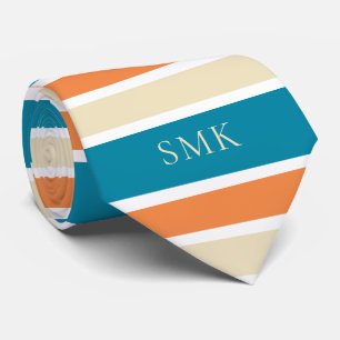 ターコイズスタイリッシュティール（緑がかった色）オレンジモノグラストライプム ネクタイ