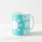 ターコイズスタイリッシュブルーグッドモーニングサンティー コーヒーマグカップ (正面右)