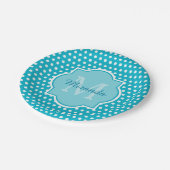 ターコイズスタイリッシュ水玉模様名モノグラム ペーパープレート (アングル)