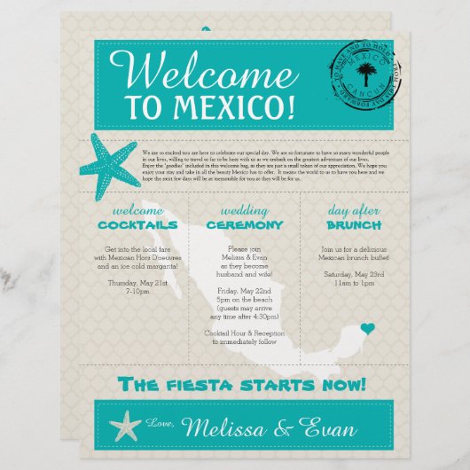 ターコイズスターフィッシュカンクンメキシコウェルカムレター (正面/裏面)