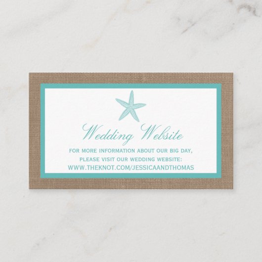 ターコイズスターフィッシュバーラップビーチ結婚式コレクション エンクロージャーカード (正面)