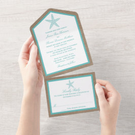 ターコイズスターフィッシュバーラップビーチ結婚式コレクション オールインワン招待状