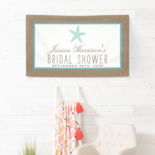 ターコイズスターフィッシュビーチバーラップブライダルシャワー 横断幕 (インサイチュ)