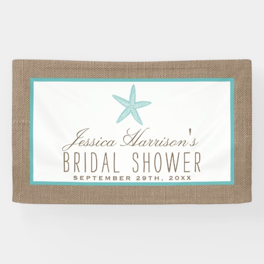ターコイズスターフィッシュビーチバーラップブライダルシャワー 横断幕 (横)