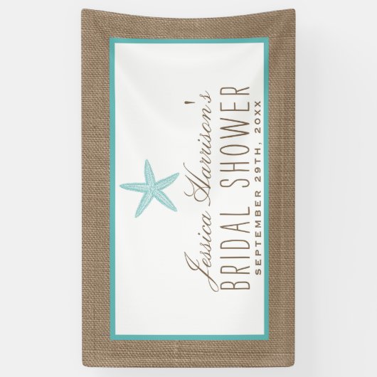 ターコイズスターフィッシュビーチバーラップブライダルシャワー 横断幕 (縦)