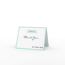 ターコイズストライプとフラワーモチーフのウェディング サンクス