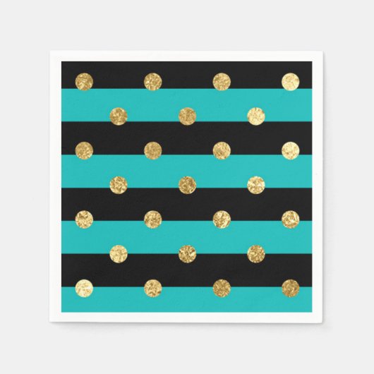 ターコイズストライプと水玉模様誕生日会 スタンダードカクテルナプキン (正面)
