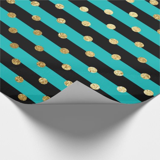 ターコイズストライプと水玉模様誕生日会 ラッピングペーパー (角)