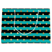 ターコイズストライプと水玉模様誕生日会 ラージペーパーバッグ (正面)