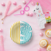 ターコイズストライプと黄色の渦巻き ペーパーボウル (パーティー)