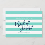 ターコイズストライプのメイド・オブ・オーナー(花嫁付き添い人) 招待状 (正面)