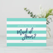 ターコイズストライプのメイド・オブ・オーナー(花嫁付き添い人) 招待状 (スタンド正面)